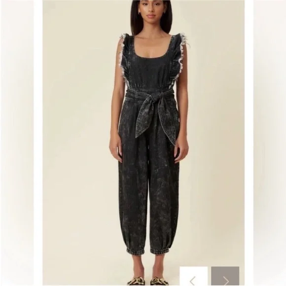 Washed Black Ruffle Overalls with Belt New With Tags